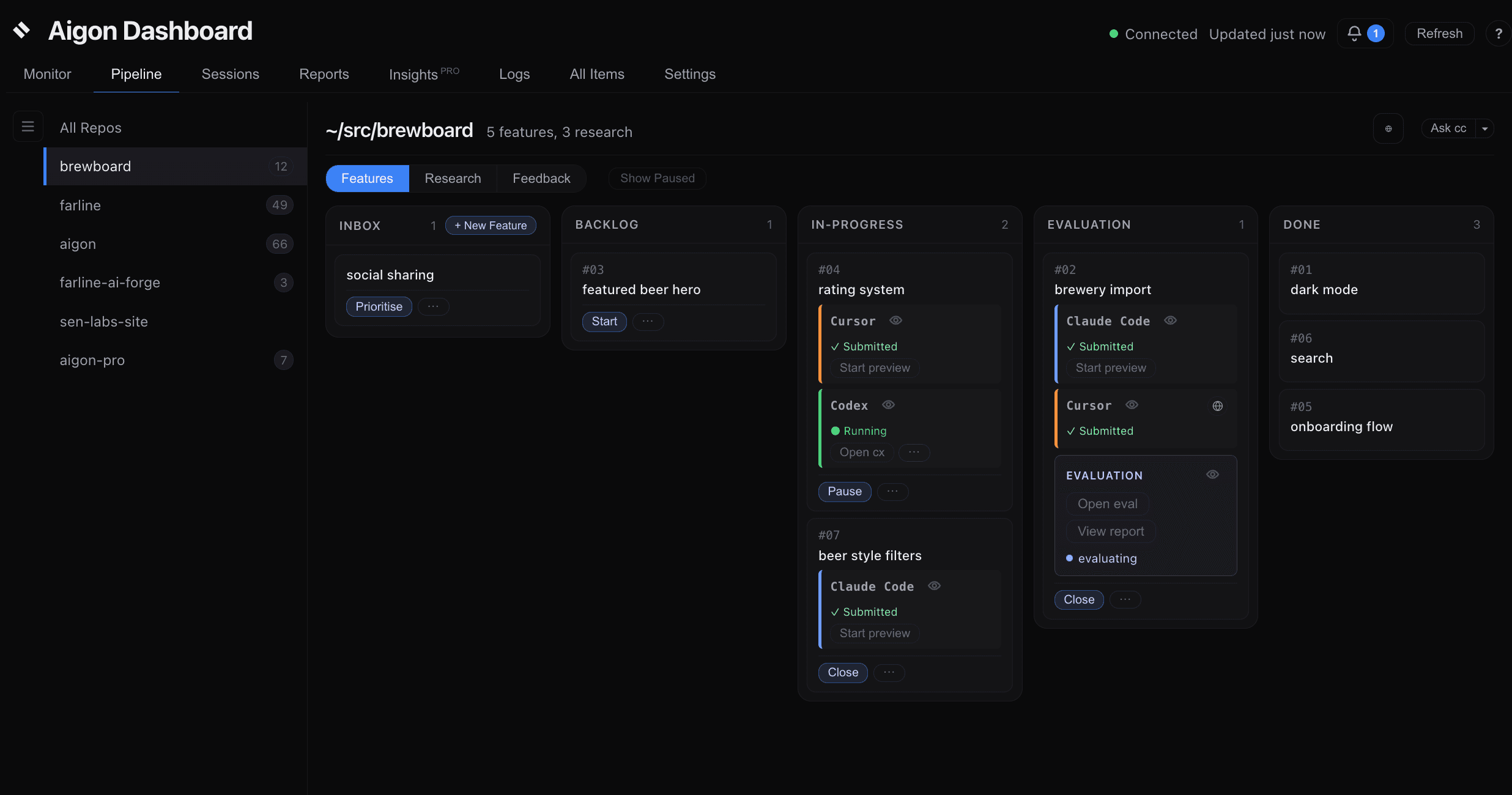 Aigon Dashboard — Pipeline (kanban)